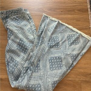 Rock & Roll Cowgirl Blue Flare Jeans with Geometric Pattern